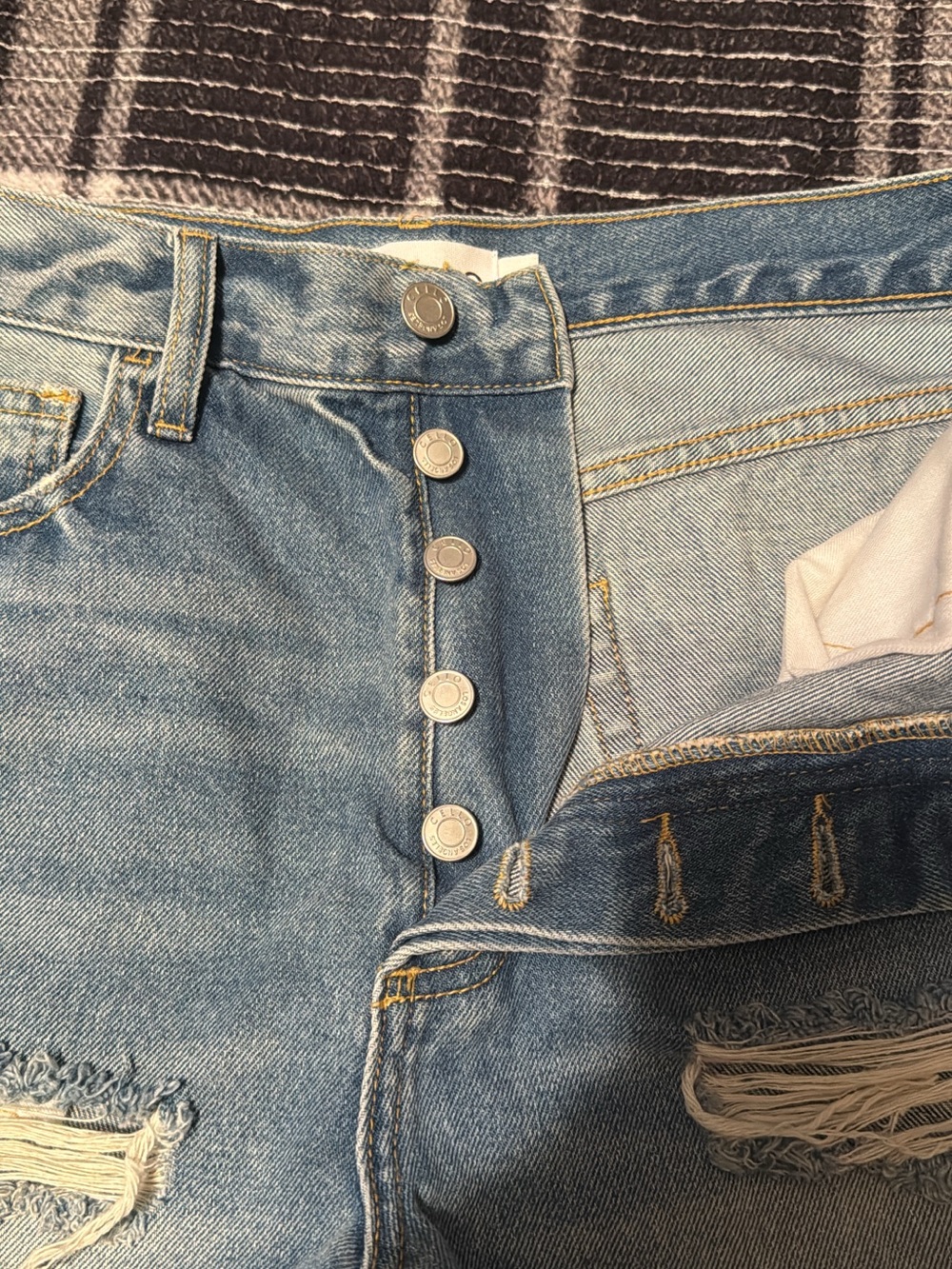 Cello Light Blue Distressed Button-Fly Boyfriend Jeans